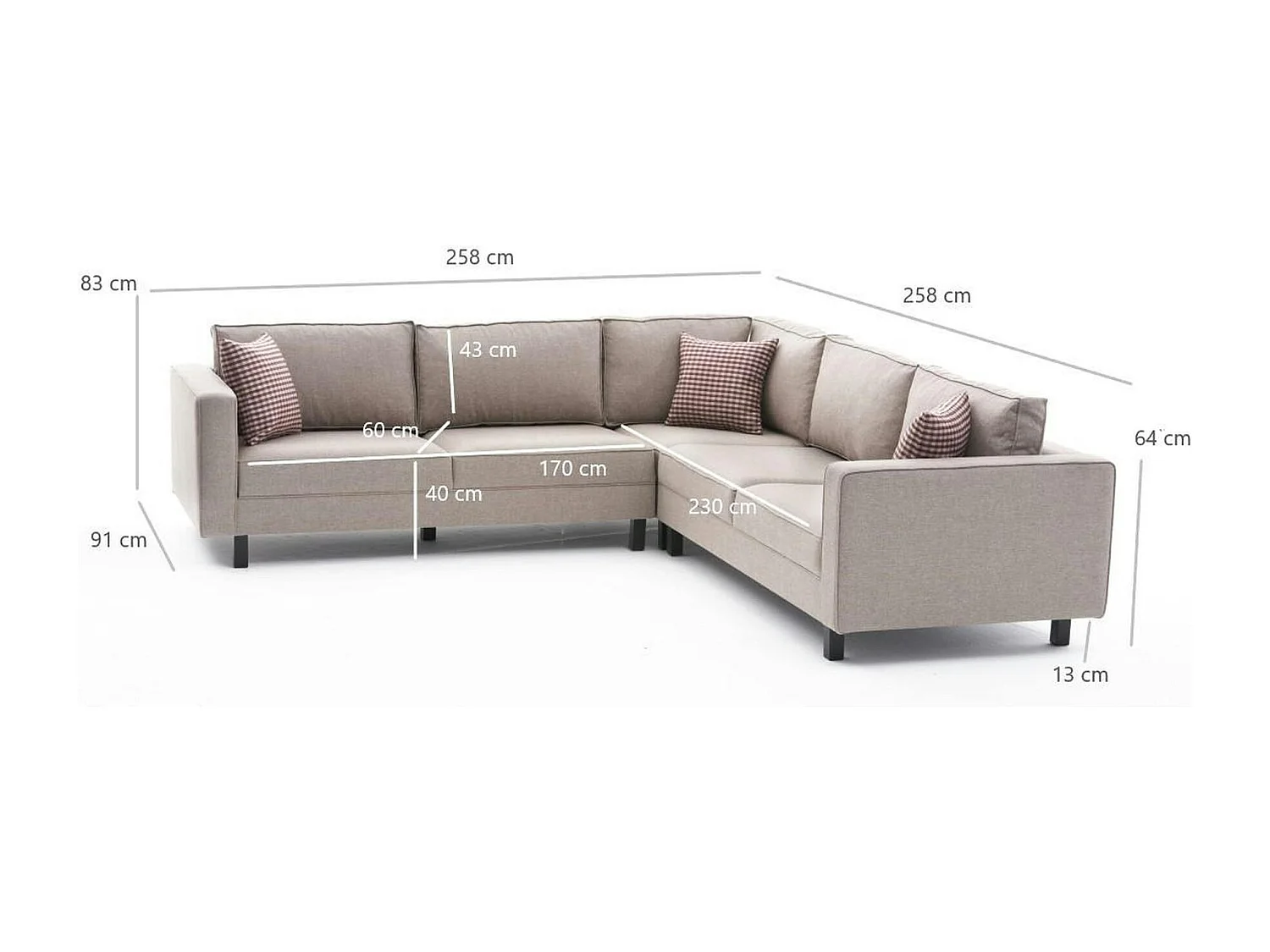 Canapé d’angle réversible beige - pieds droits CORTONA