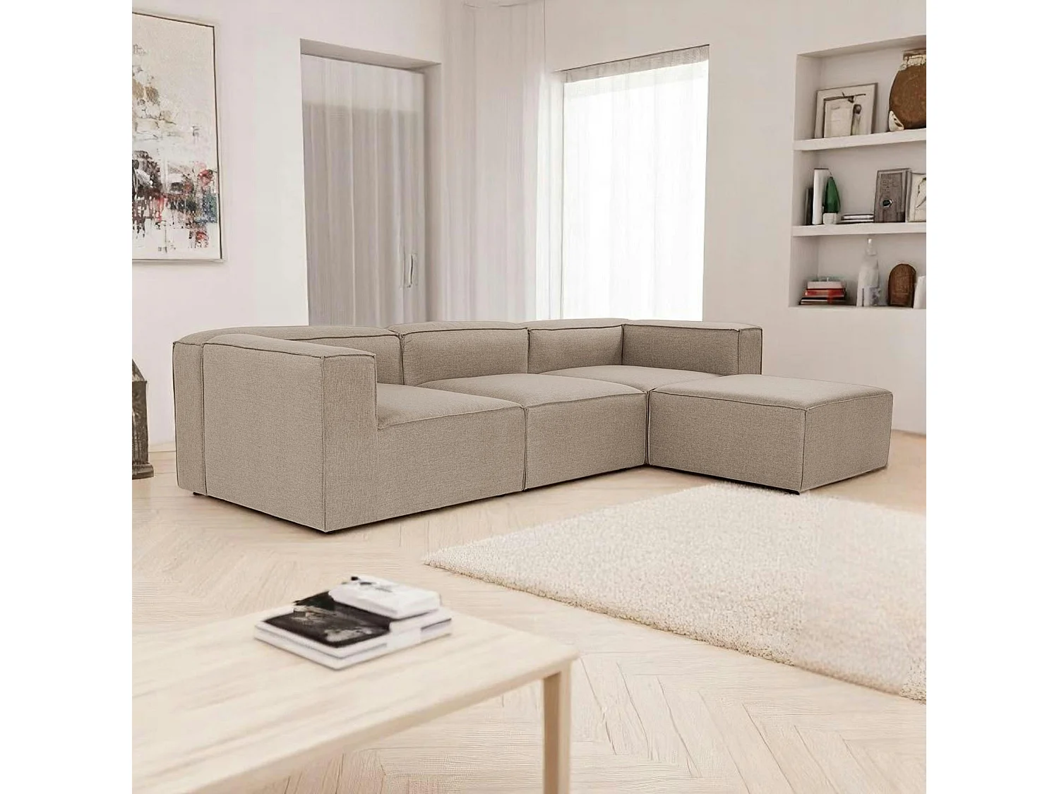 Canapé d'angle modulable taupe - côté droit SPELLO