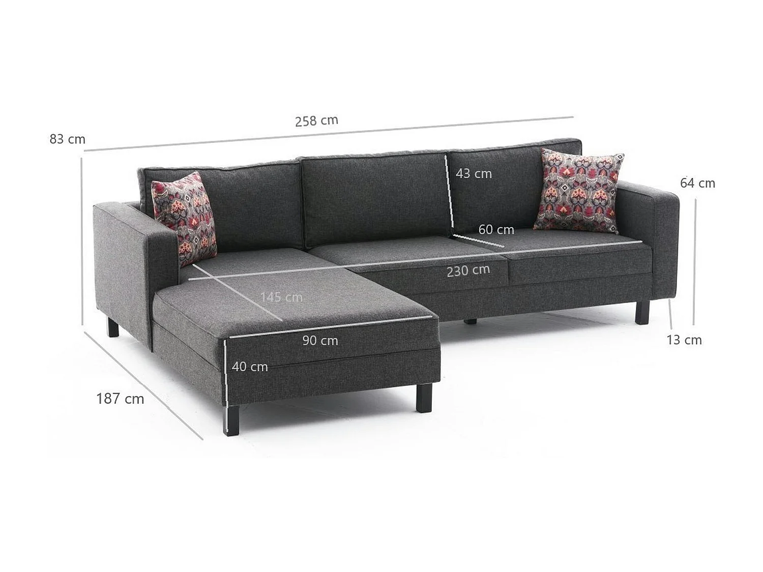 Canapé d'angle anthracite - côté gauche CORTONA