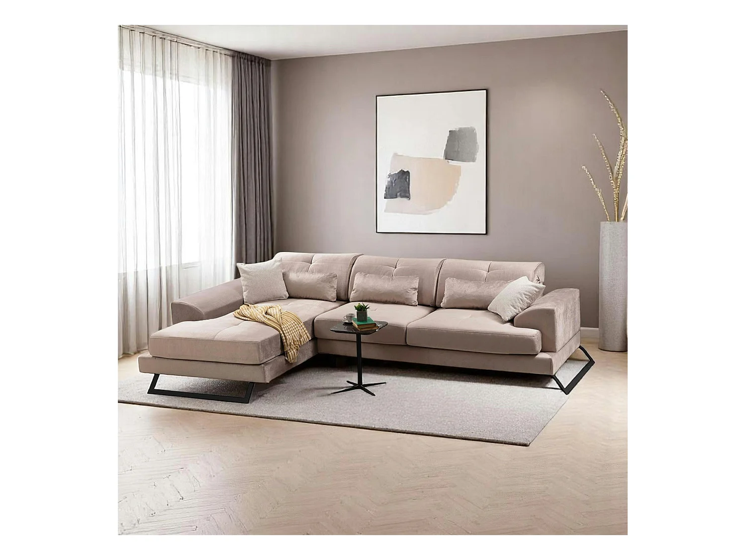 Canapé d'angle beige - dossier inclinable, côté gauche MILO