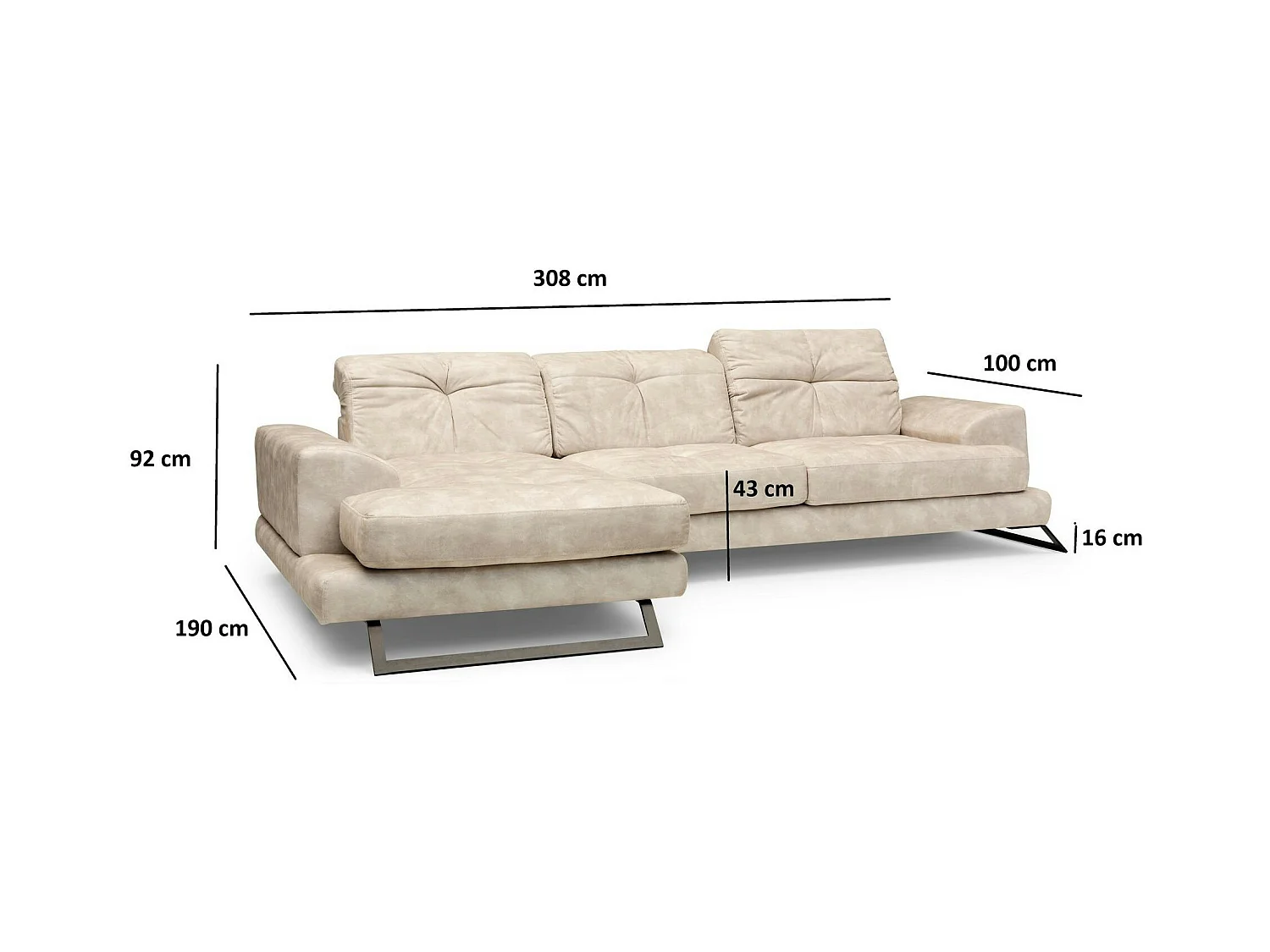 Canapé d'angle beige - dossier inclinable, côté gauche MILO