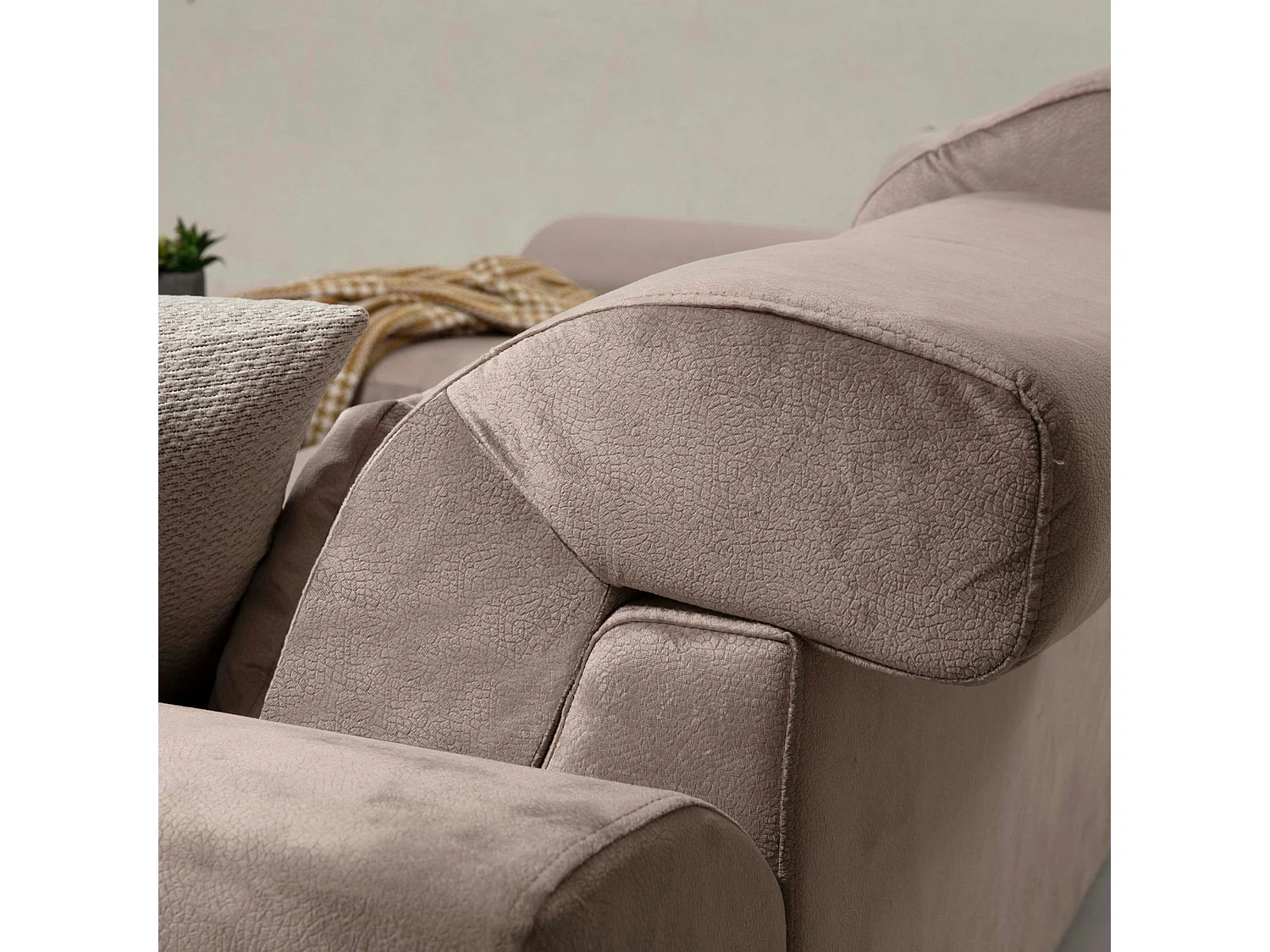 Canapé d'angle beige - dossier inclinable, côté gauche MILO