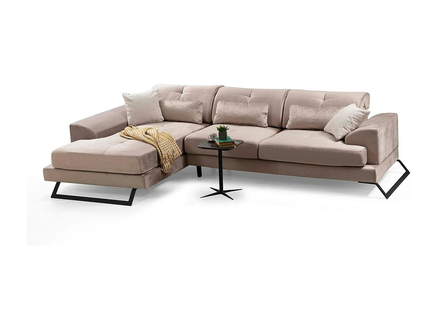 Canapé d'angle beige - dossier inclinable, côté gauche MILO