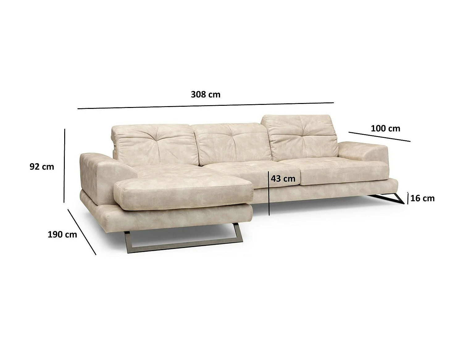 Canapé d'angle beige - dossier inclinable, côté gauche MILO