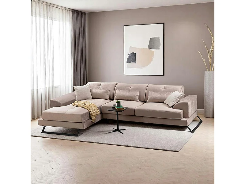 Canapé d'angle beige - dossier inclinable, côté gauche MILO