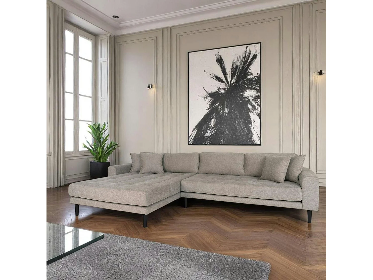 Canapé d'angle gris minéral - côté gauche, 290 cm AMSTERDAM