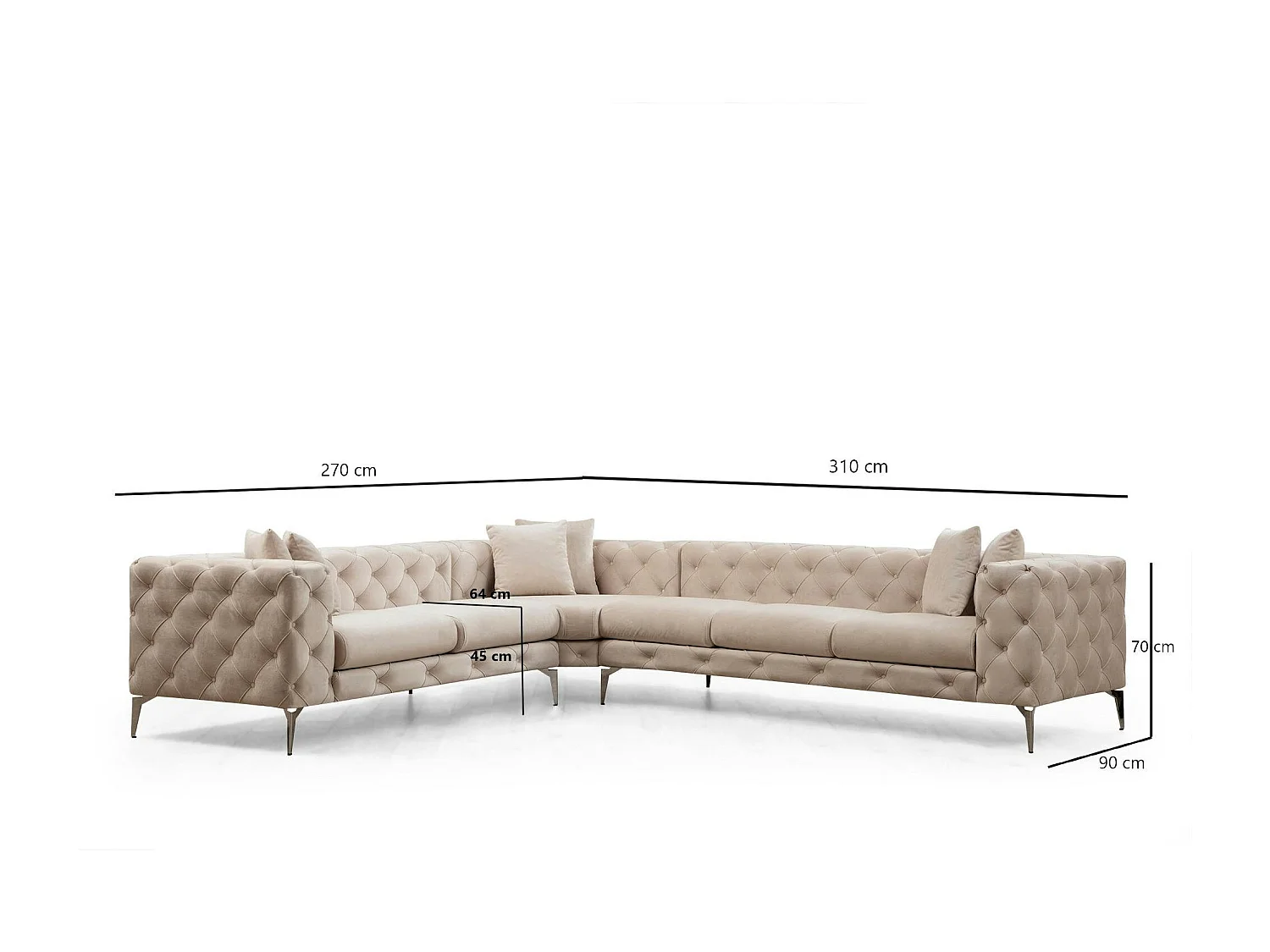 Canapé d'angle écru en velours capitonné - côté gauche DOVER