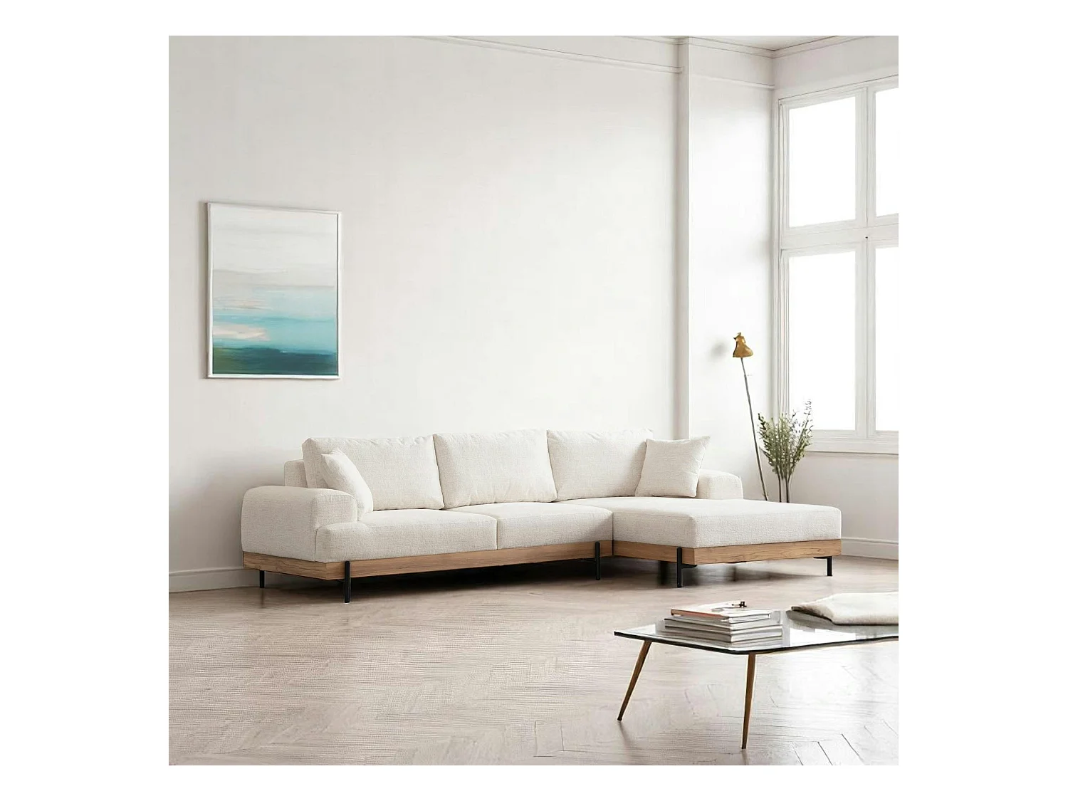 Canapé d'angle blanc - accoudoirs larges, côté droit TROPEA