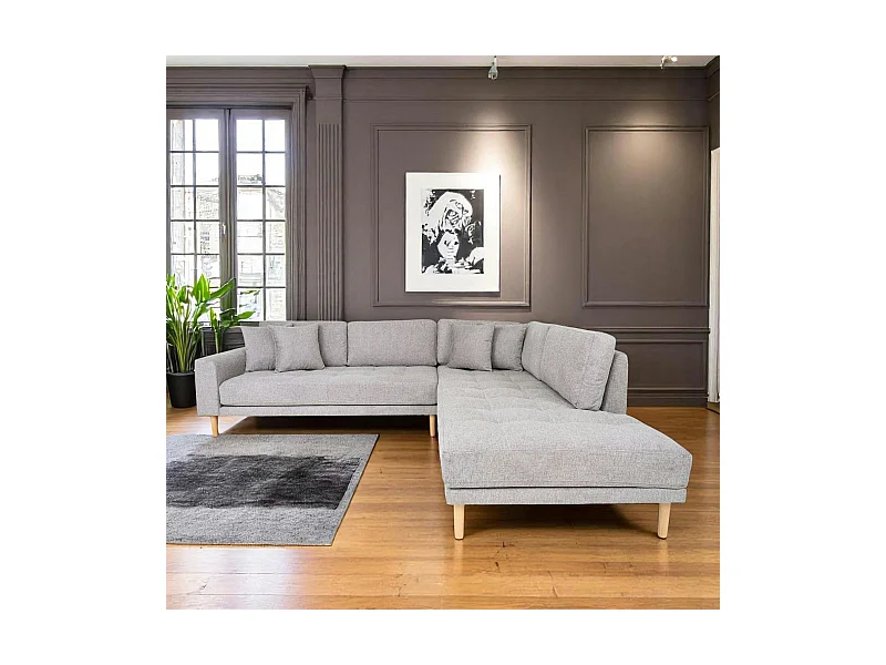 Canapé d'angle gris clair - pieds bois, côté droit AMSTERDAM