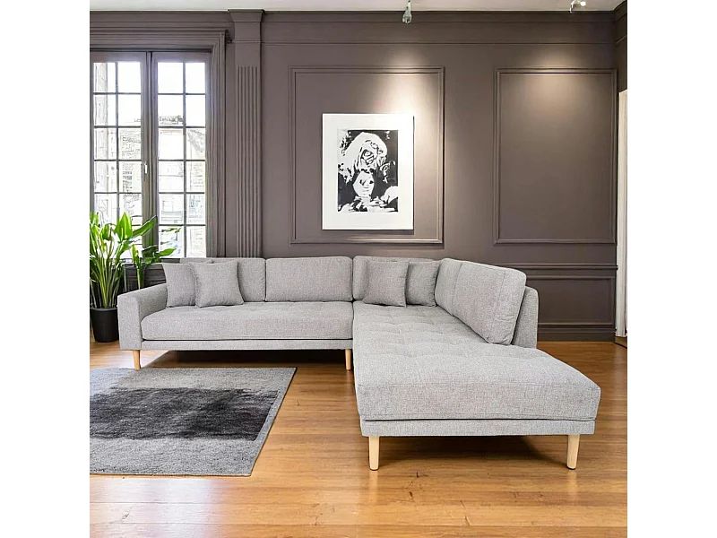 Canapé d'angle gris clair - pieds bois, côté droit AMSTERDAM