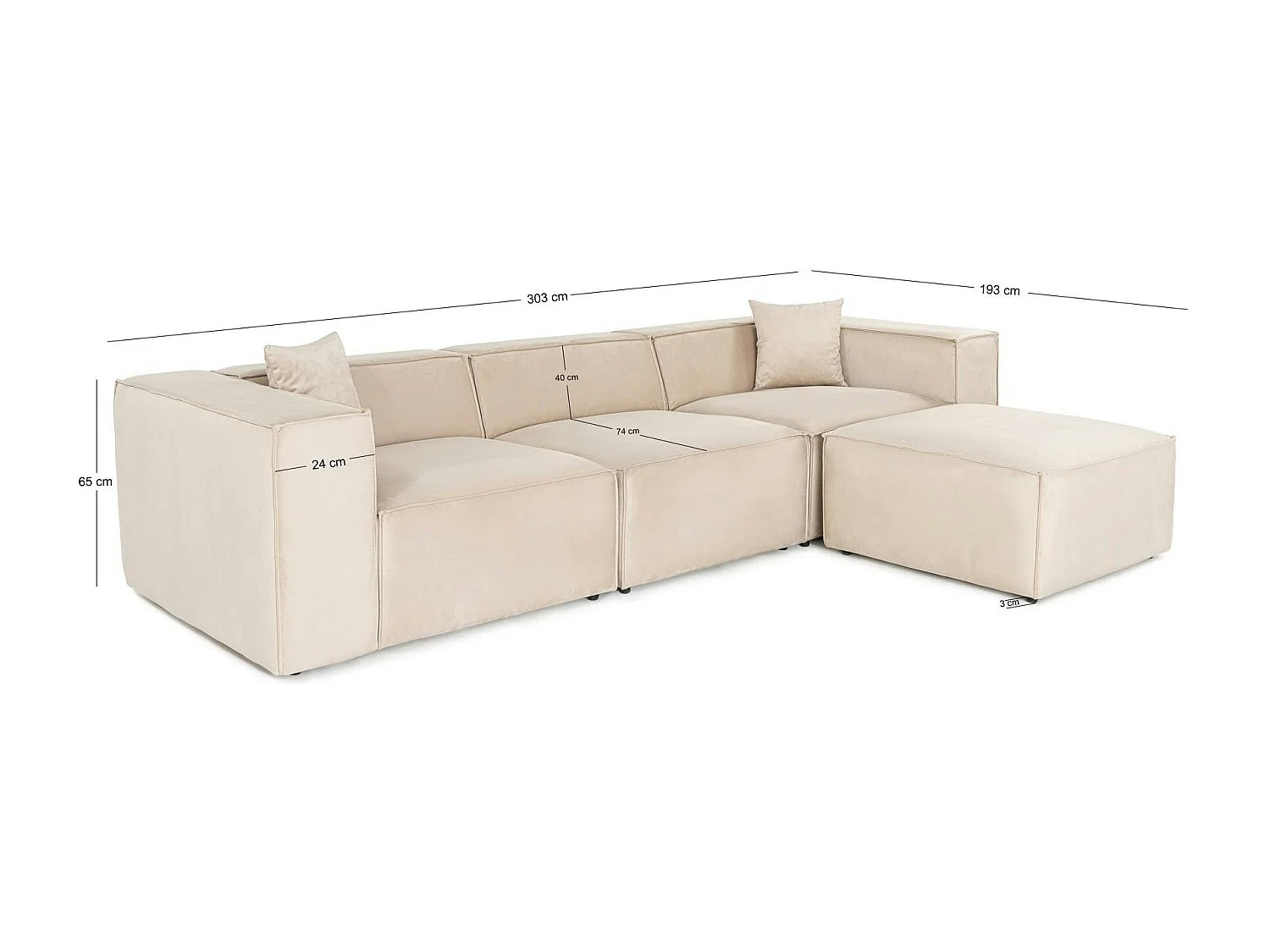 Canapé d'angle modulable beige, tissu lin OSTUNI