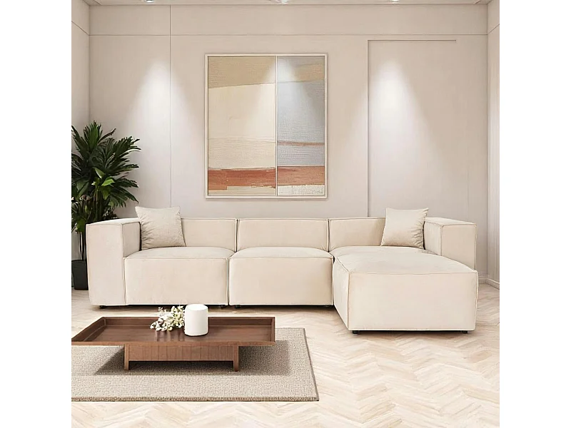 Canapé d'angle modulable beige, tissu lin OSTUNI