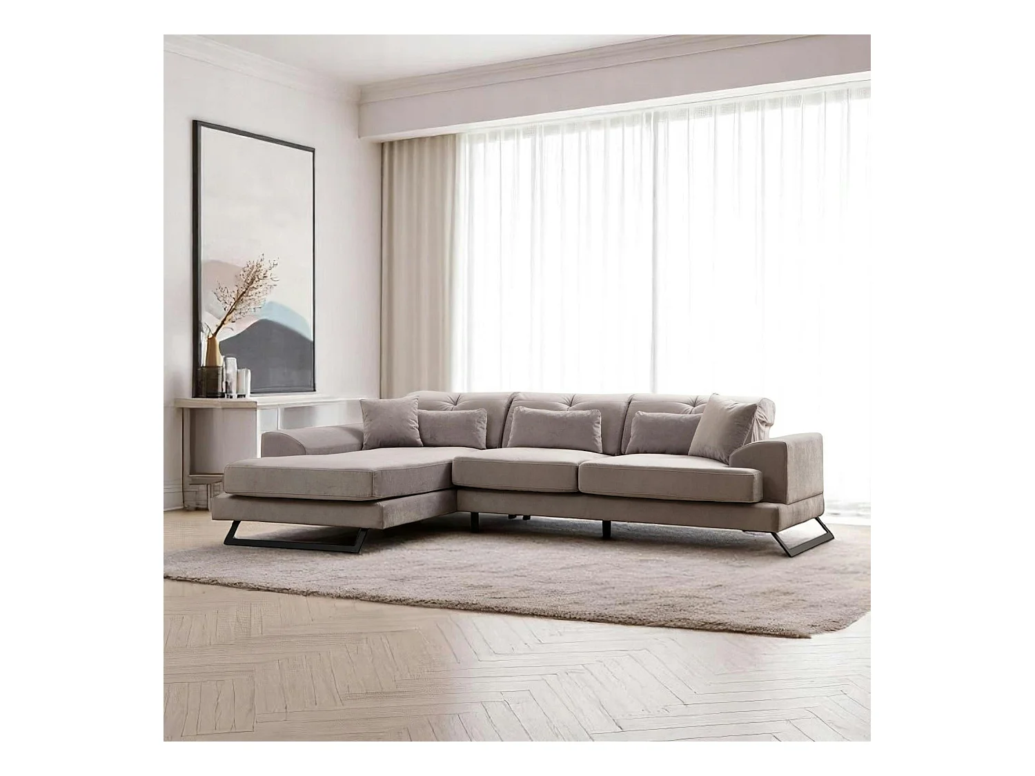 Canapé d'angle gris clair - dossier inclinable, côté gauche MILO