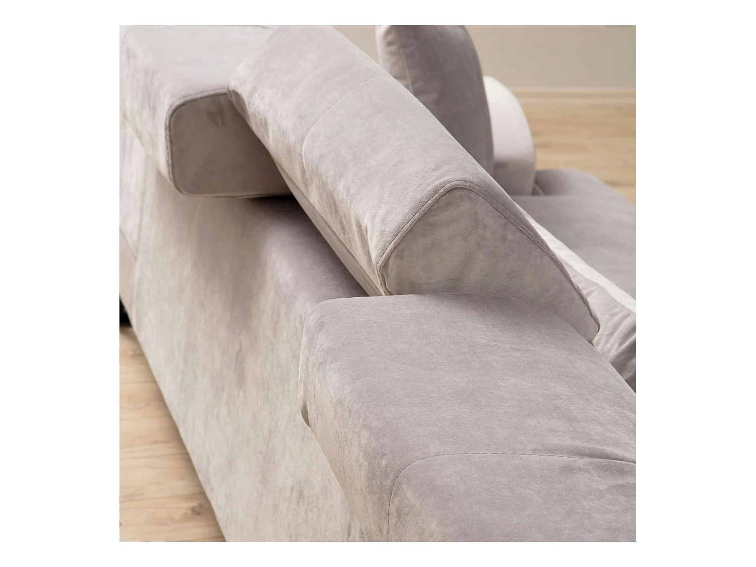 Canapé d'angle gris clair - dossier inclinable, côté gauche MILO