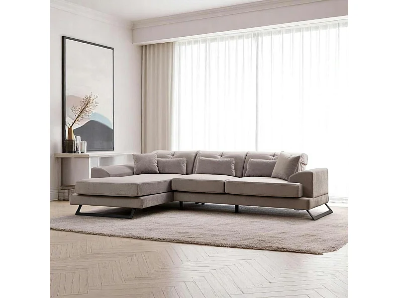 Canapé d'angle gris clair - dossier inclinable, côté gauche MILO