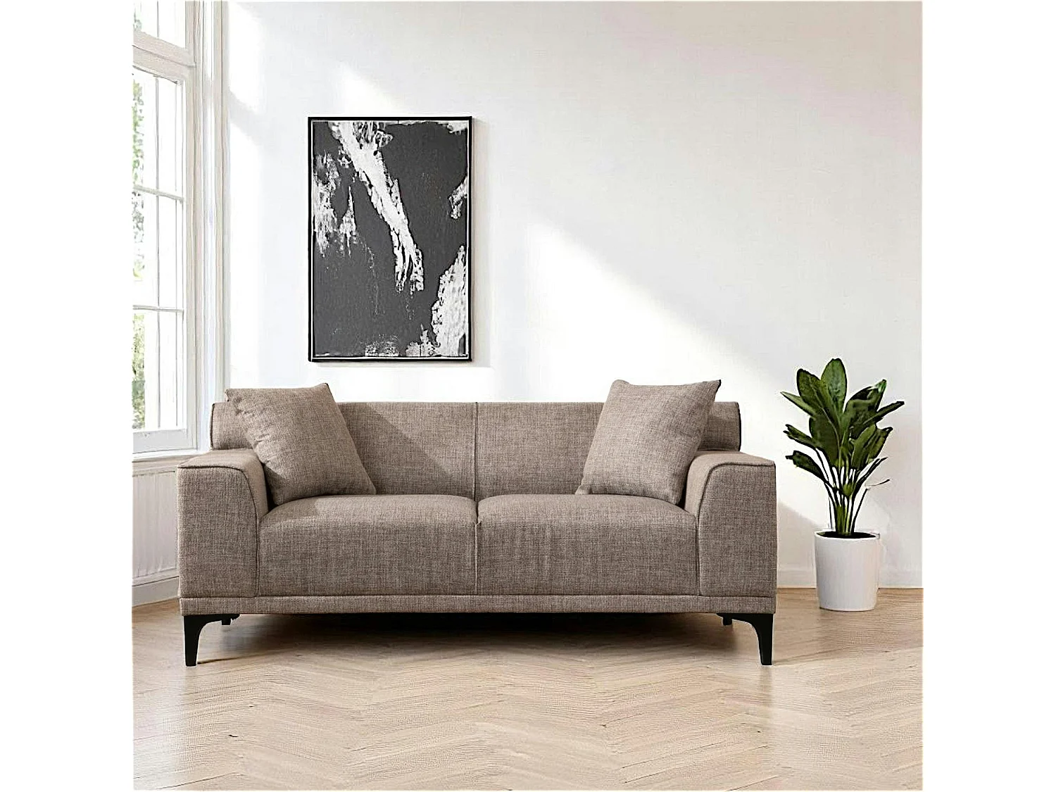 Canapé 2 places brun taupe - accoudoirs larges ORSAY