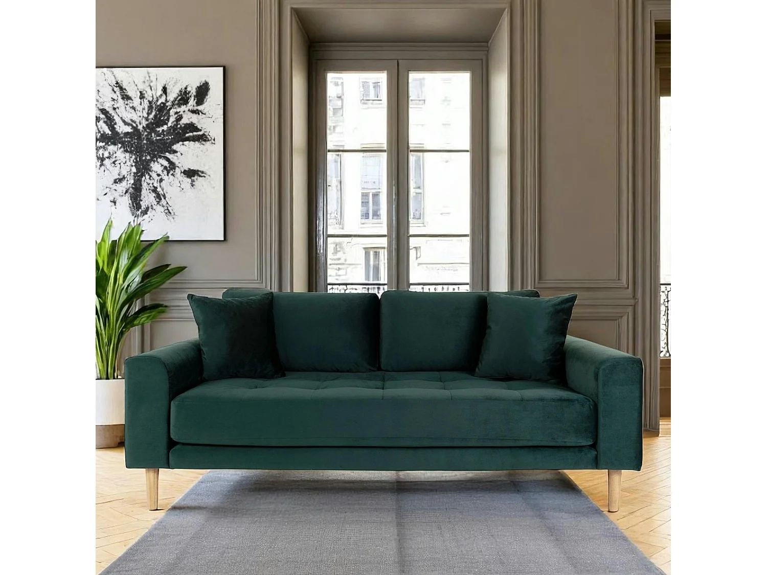 Canapé 2 places 1/2 vert foncé - velours, AMSTERDAM