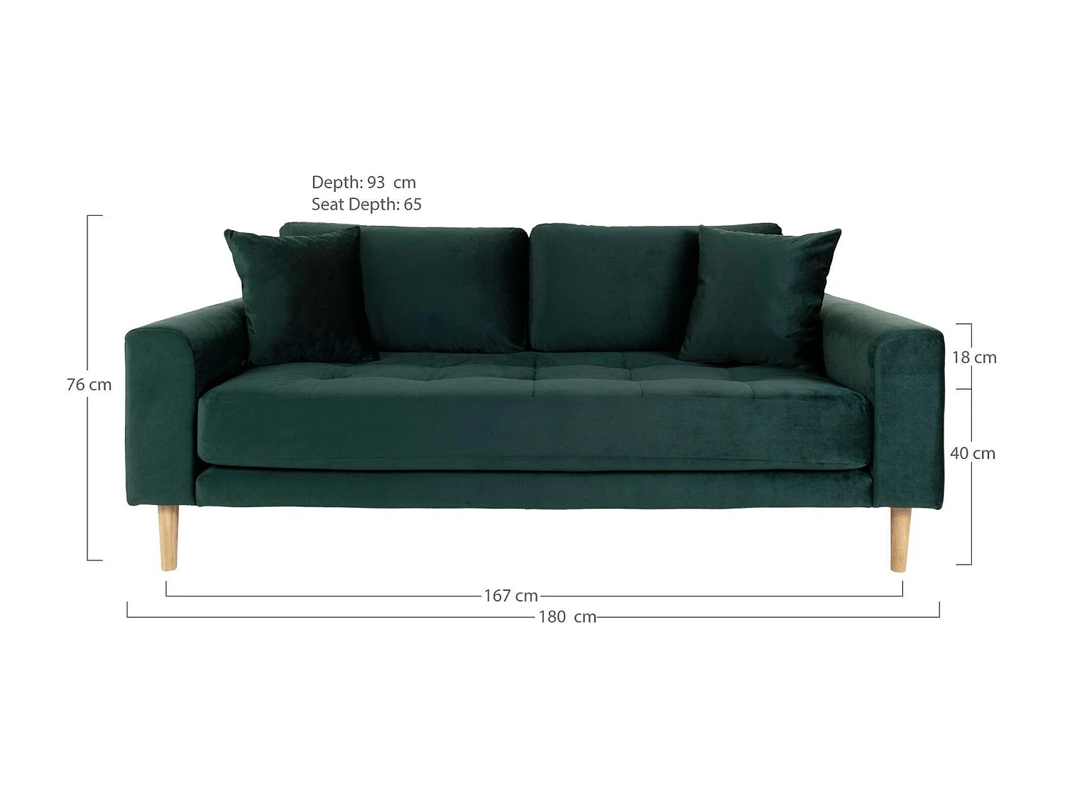 Canapé 2 places 1/2 vert foncé - velours, AMSTERDAM