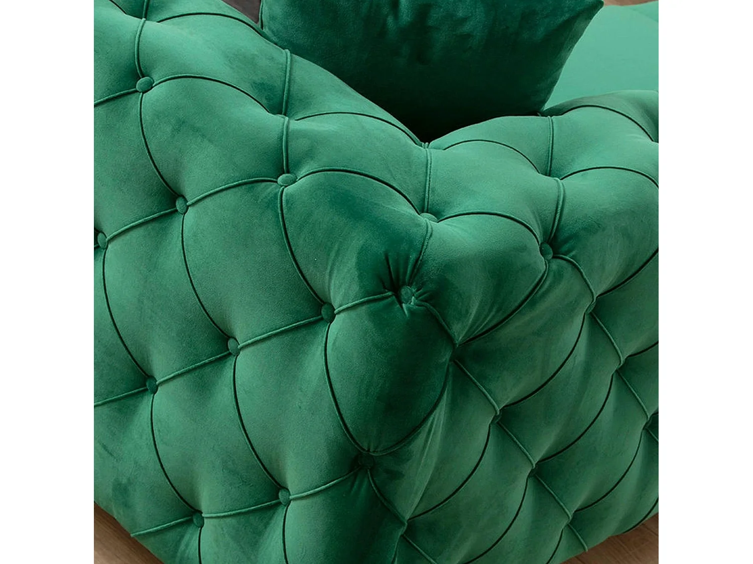 Canapé 3 places vert en velours capitonné DOVER