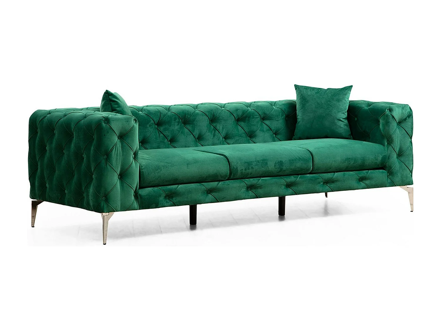 Canapé 3 places vert en velours capitonné DOVER