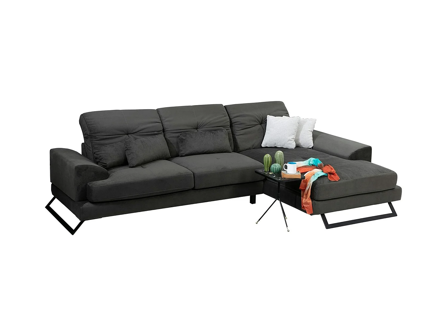 Canapé d'angle anthracite - dossier inclinable, côté droit MILO