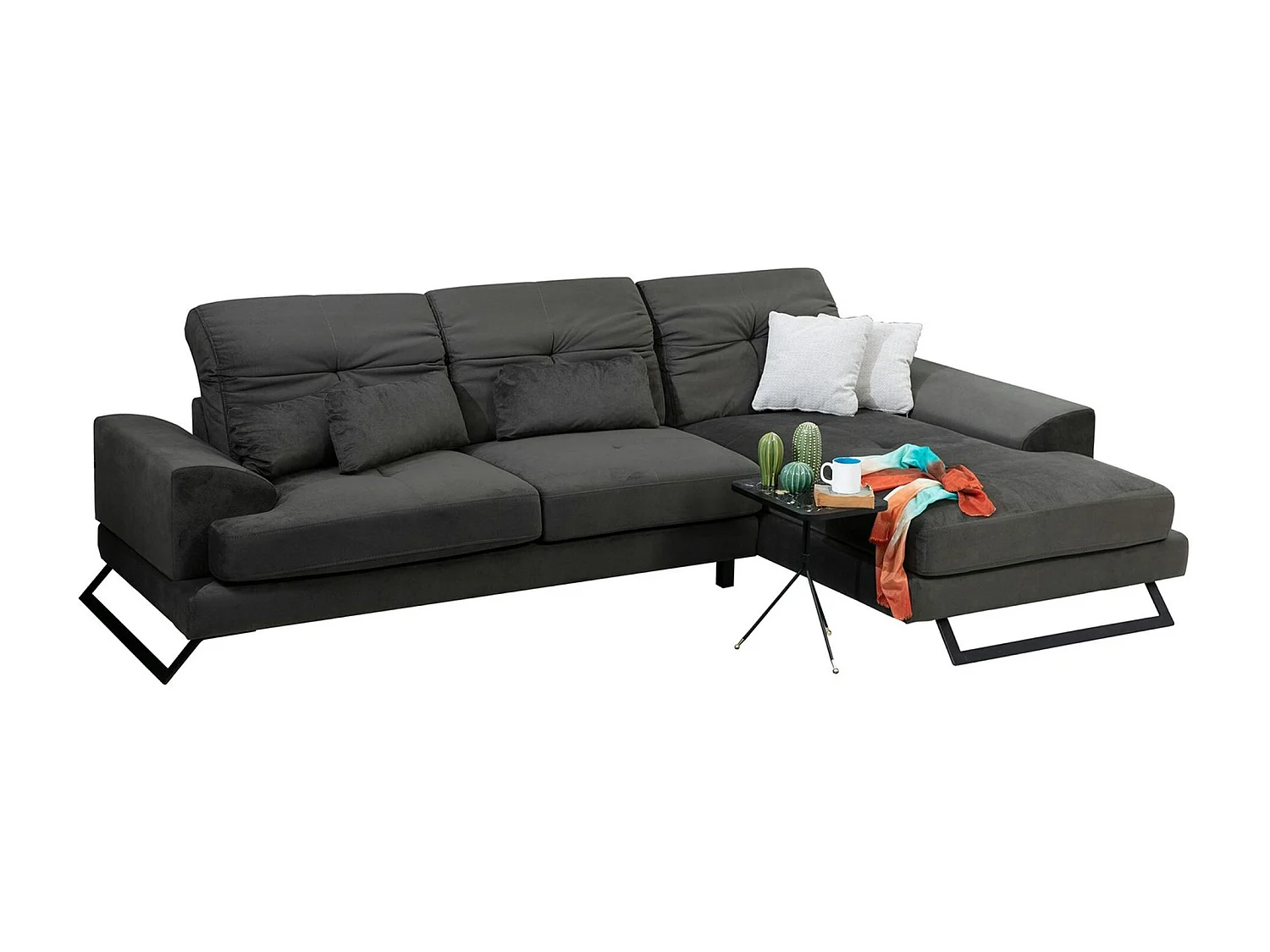 Canapé d'angle anthracite - dossier inclinable, côté droit MILO