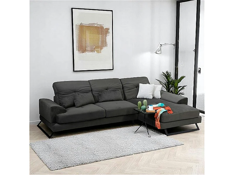 Canapé d'angle anthracite - dossier inclinable, côté droit MILO
