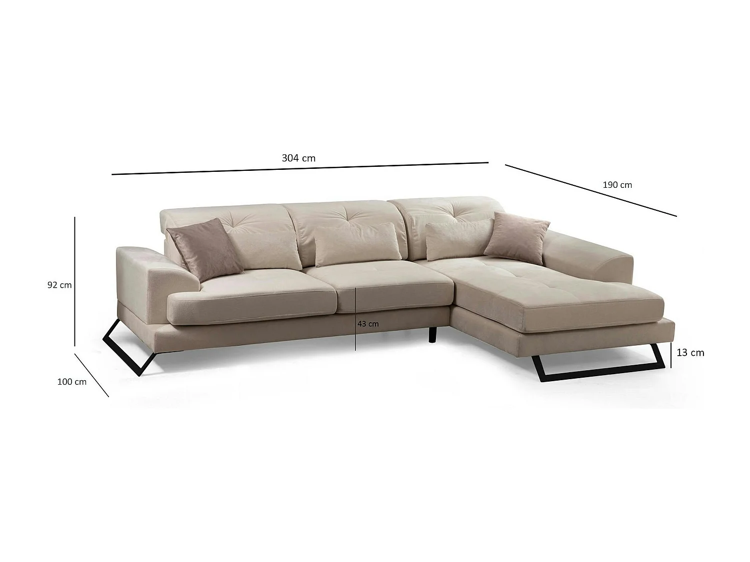 Canapé d'angle écru - dossier inclinable, côté droit MILO