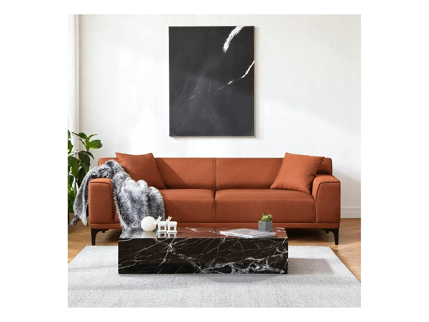 Canapé 3 places rouille - accoudoirs larges ORSAY