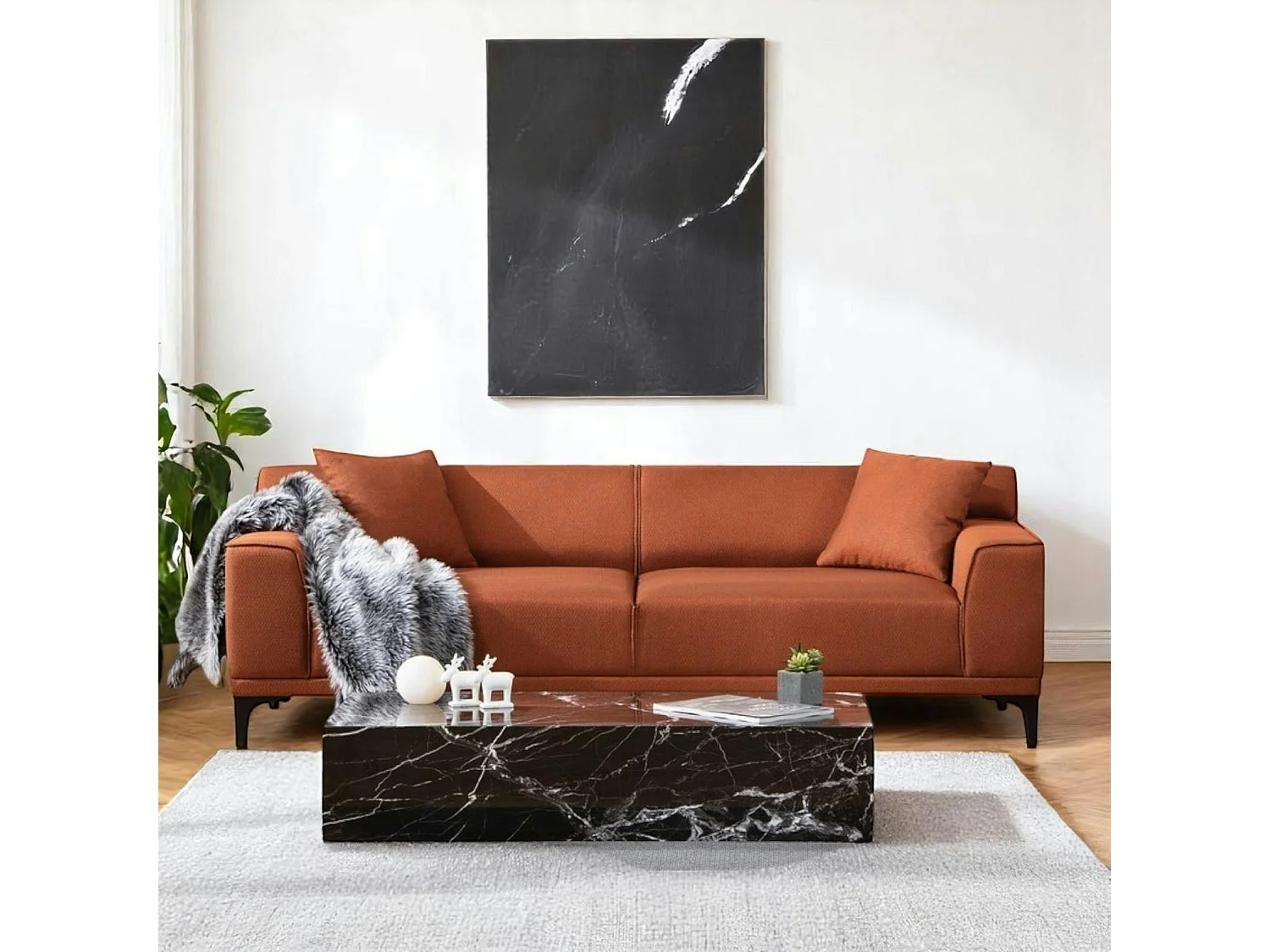 Canapé 3 places rouille - accoudoirs larges ORSAY