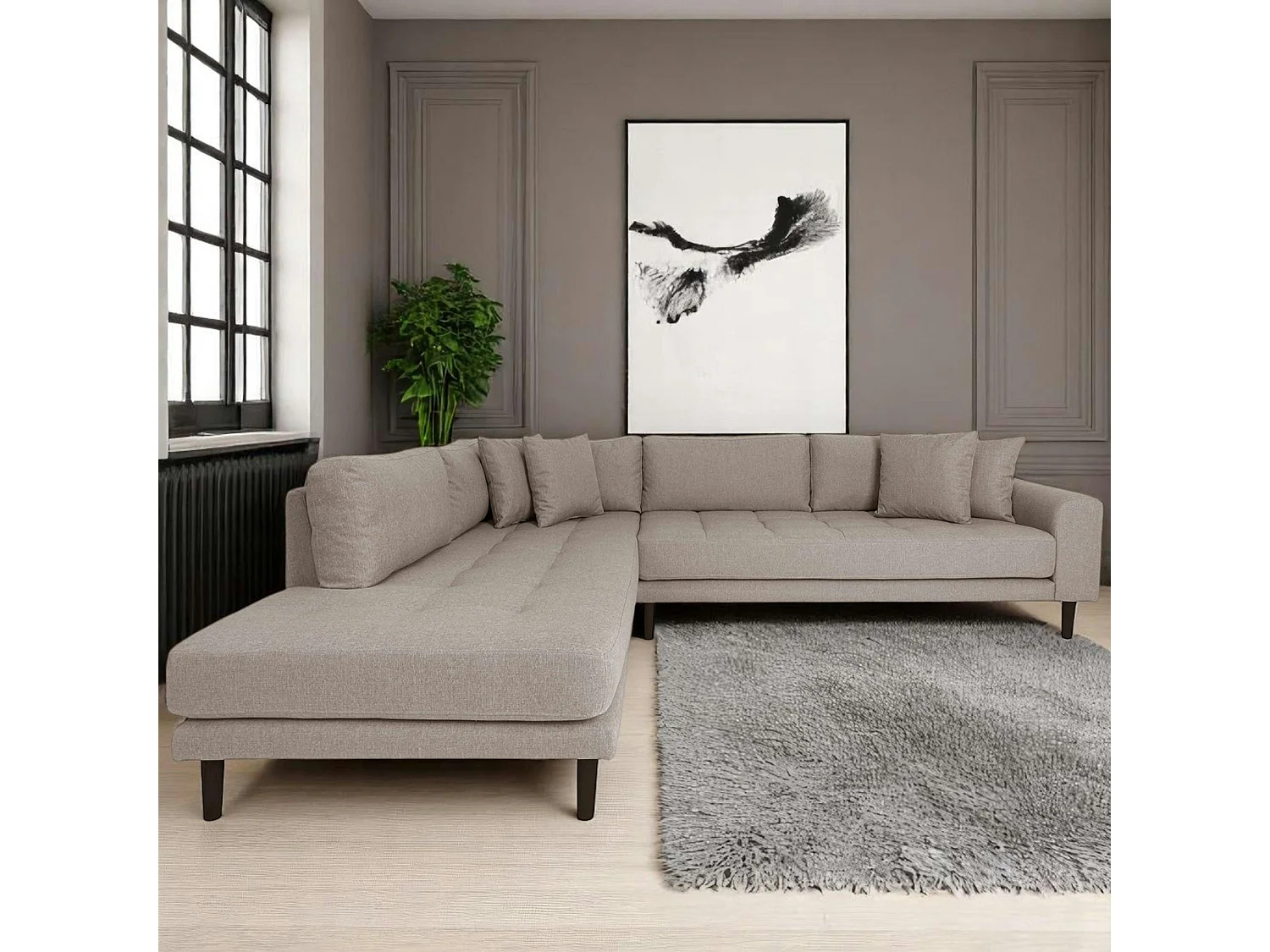 Canapé d'angle gris minéral - côté gauche, 257 cm AMSTERDAM