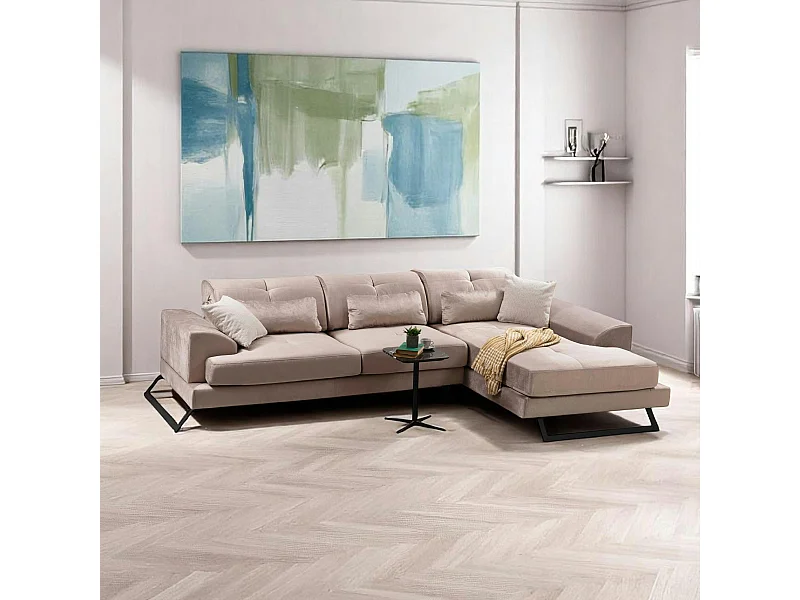 Canapé d'angle beige - dossier inclinable, côté droit MILO