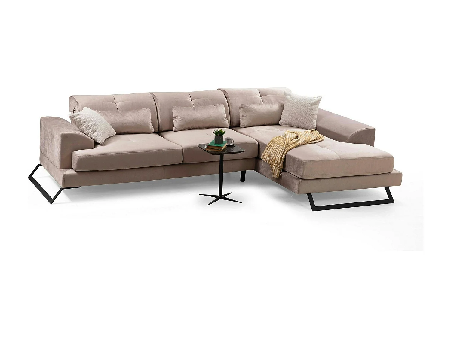 Canapé d'angle beige - dossier inclinable, côté droit MILO