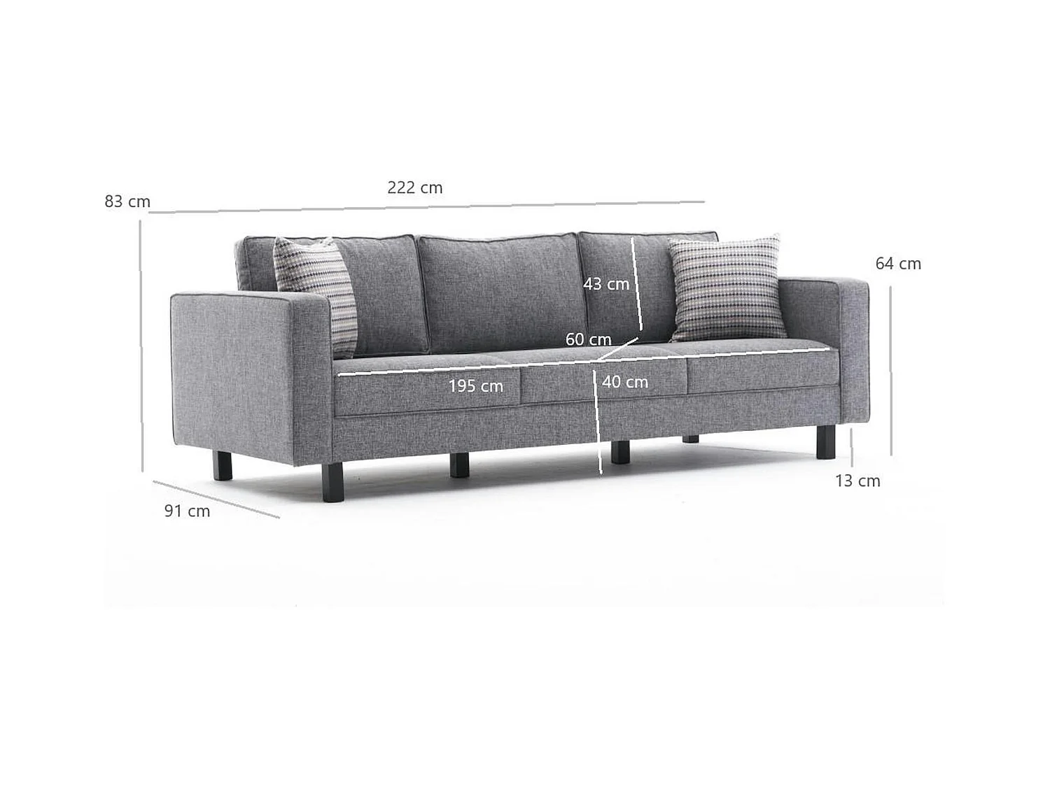 Canapé 3 places gris - pieds droits CORTONA
