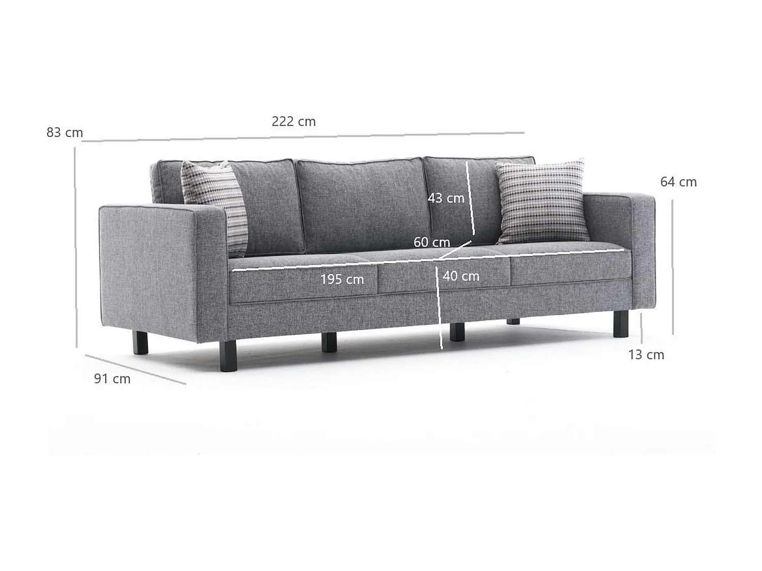 Canapé 3 places gris - pieds droits CORTONA
