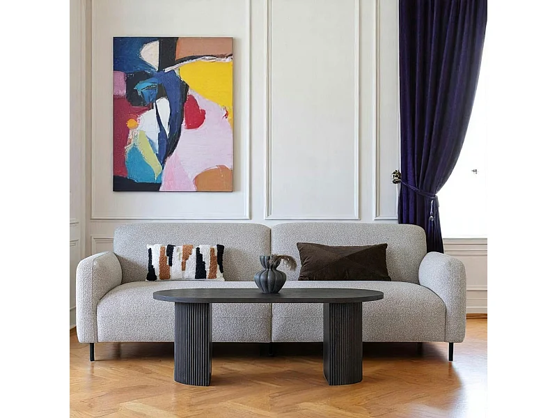 Canapé 3 places gris clair en tissu bouclette BERLIN