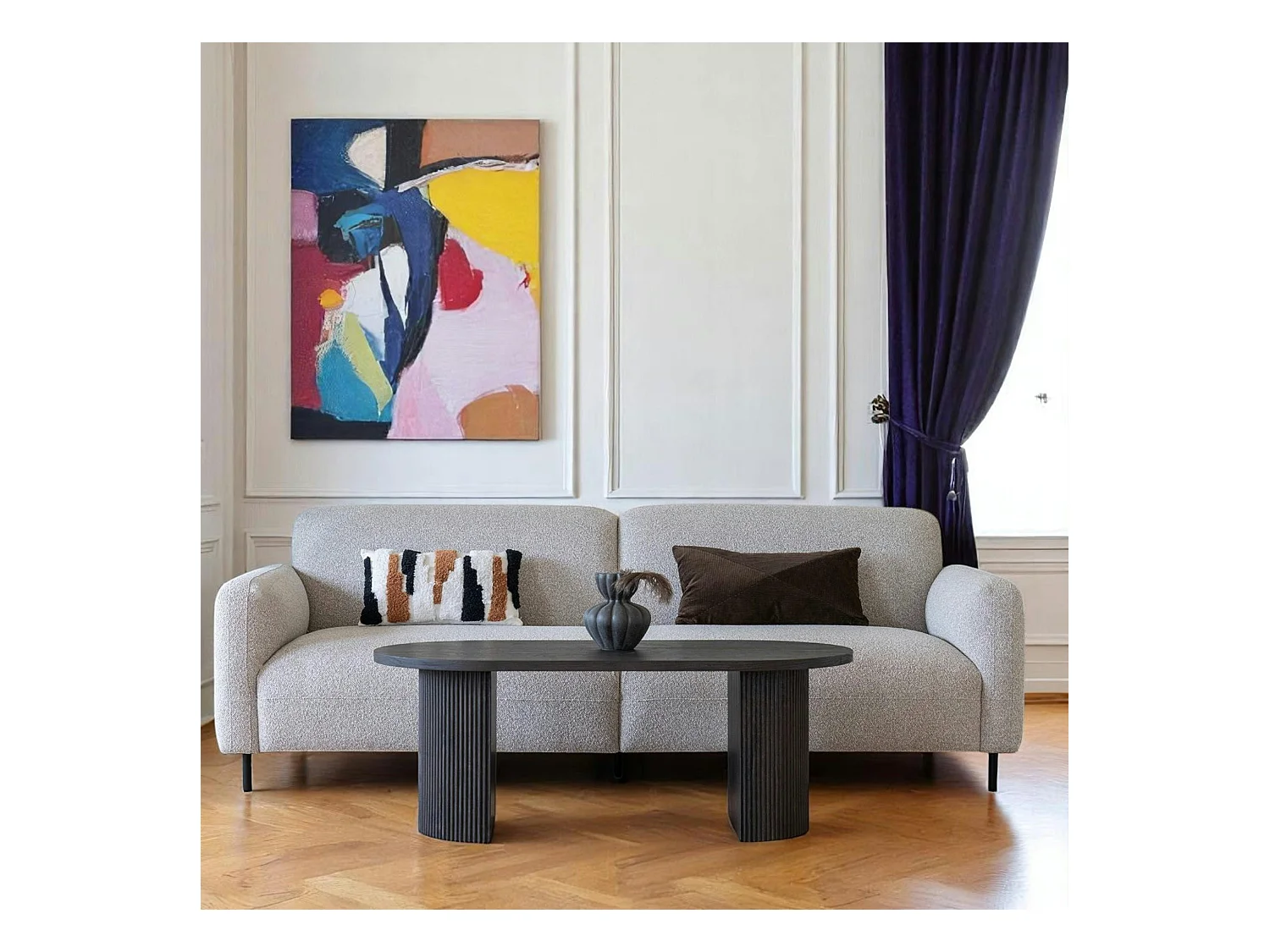 Canapé 3 places gris clair en tissu bouclette BERLIN