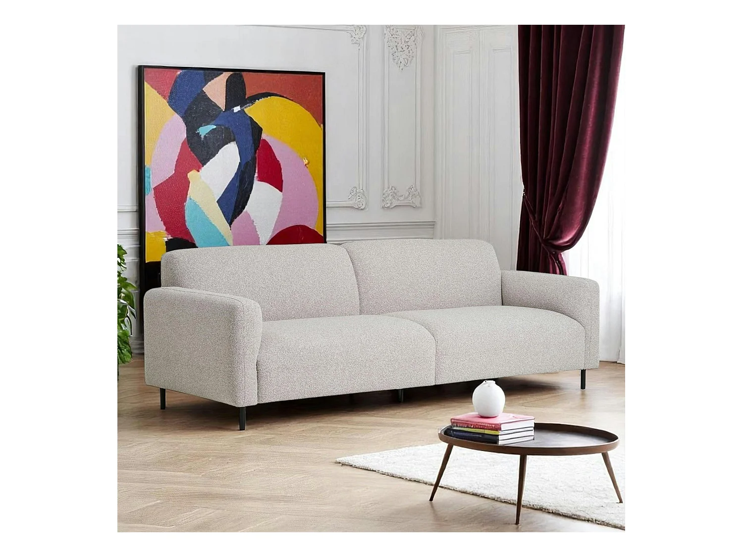 Canapé 3 places gris clair en tissu bouclette BERLIN