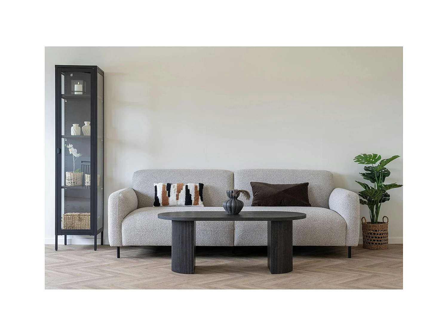 Canapé 3 places gris clair en tissu bouclette BERLIN