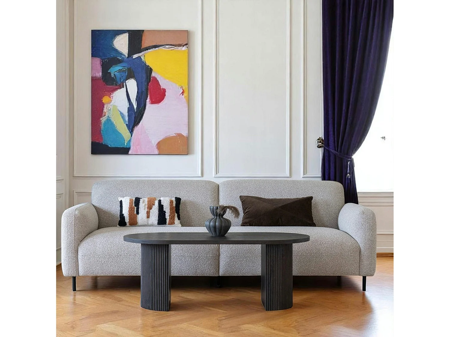 Canapé 3 places gris clair en tissu bouclette BERLIN