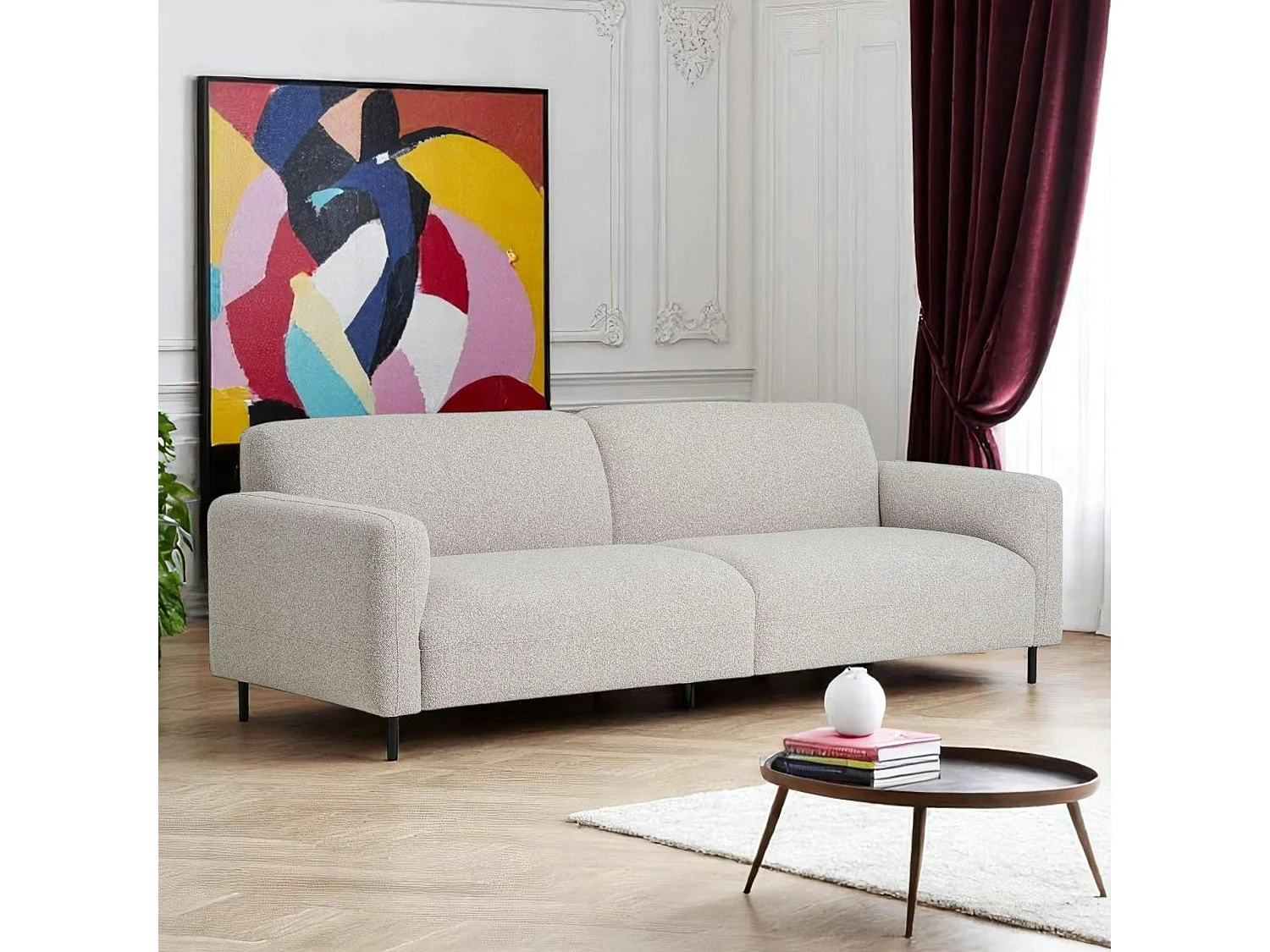 Canapé 3 places gris clair en tissu bouclette BERLIN