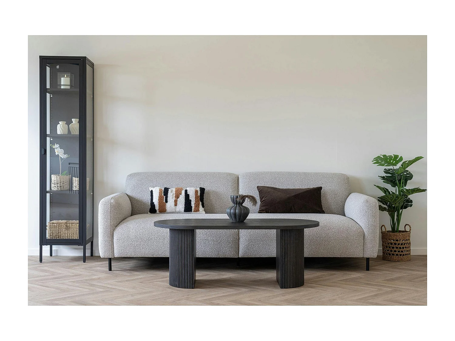 Canapé 3 places gris clair en tissu bouclette BERLIN