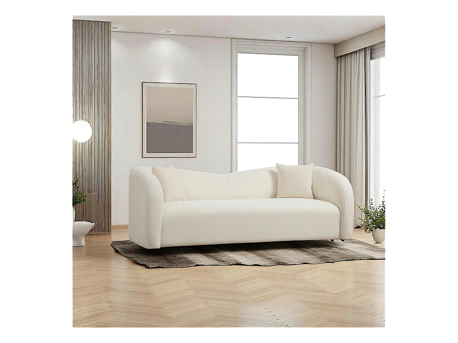 Canapé 3 places crème - bouclette, forme courbe LUCCA