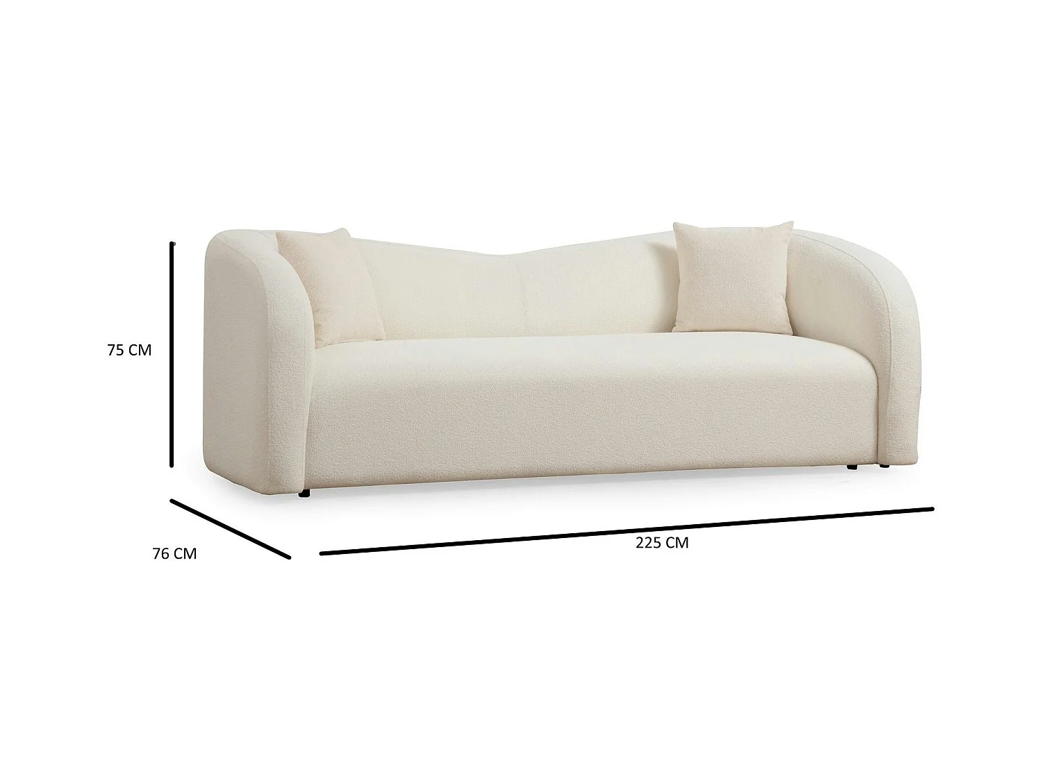 Canapé 3 places crème - bouclette, forme courbe LUCCA