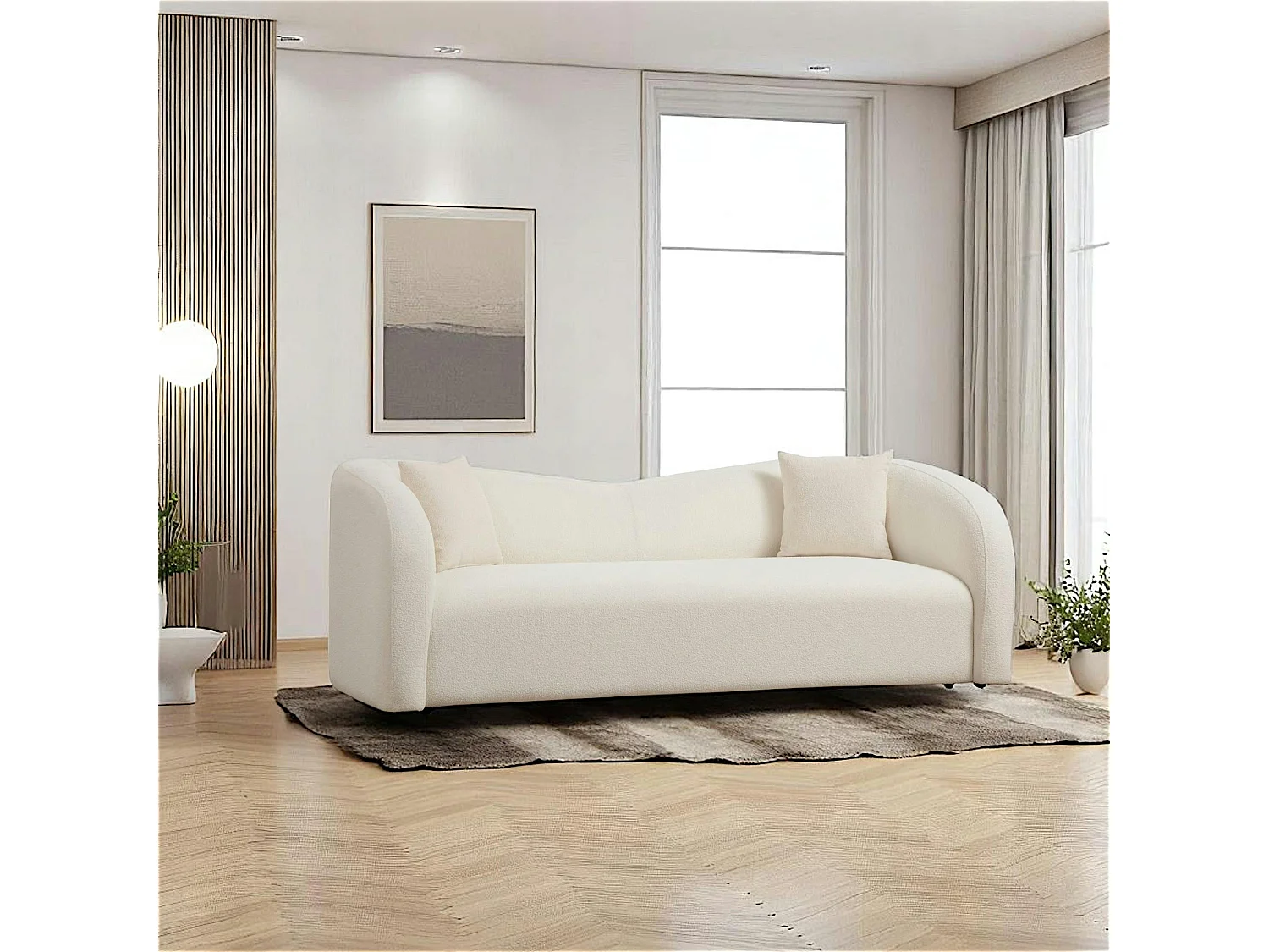 Canapé 3 places crème - bouclette, forme courbe LUCCA