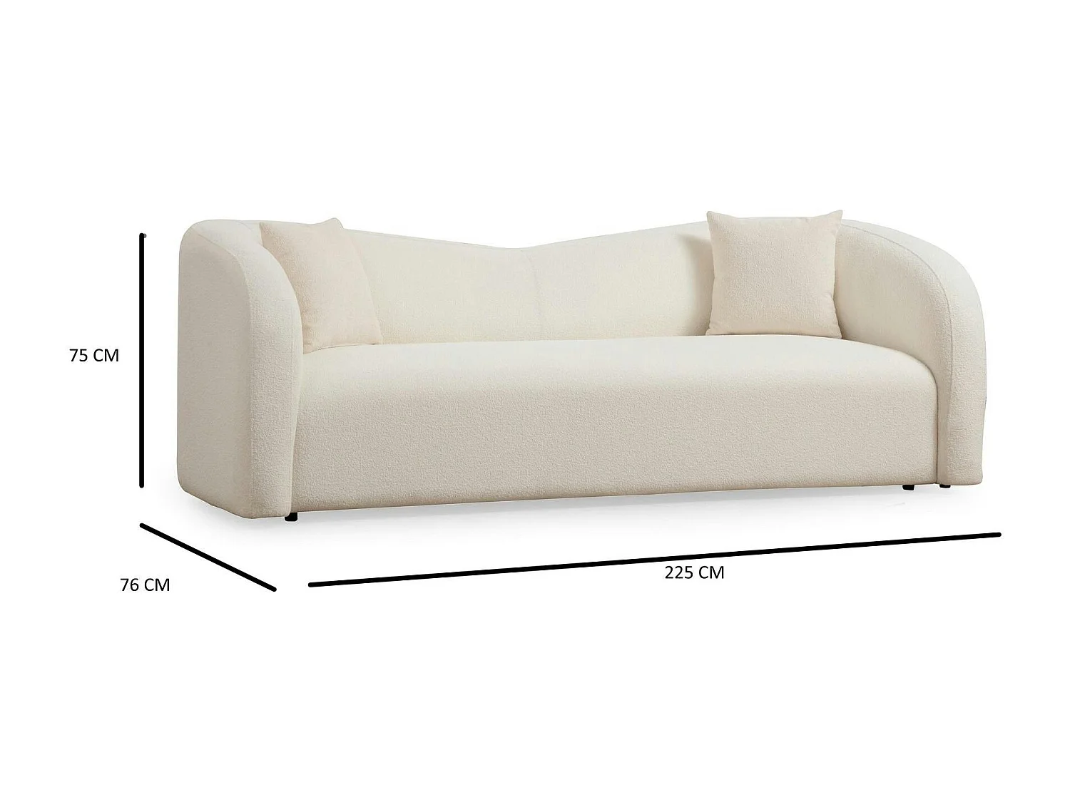 Canapé 3 places crème - bouclette, forme courbe LUCCA