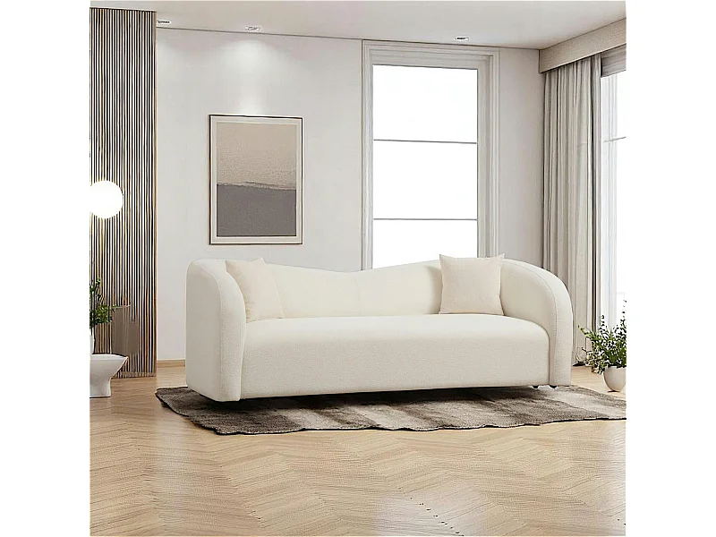 Canapé 3 places crème - bouclette, forme courbe LUCCA