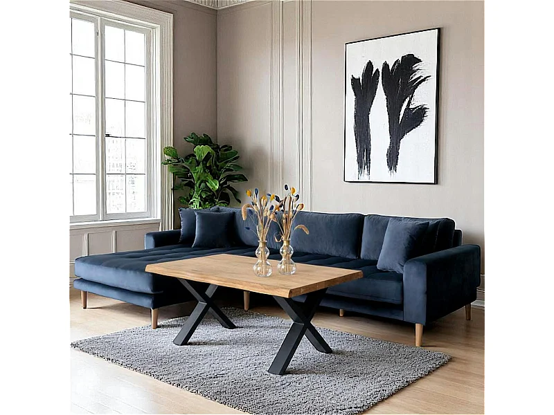 Canapé d'angle bleu nuit - velours, côté gauche, AMSTERDAM