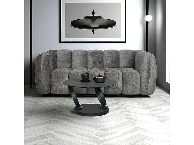 Canapé gris 3 places forme arrondie en tissu chenille IENA