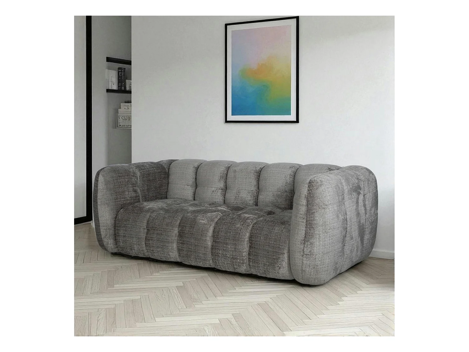 Canapé gris 3 places forme arrondie en tissu chenille IENA